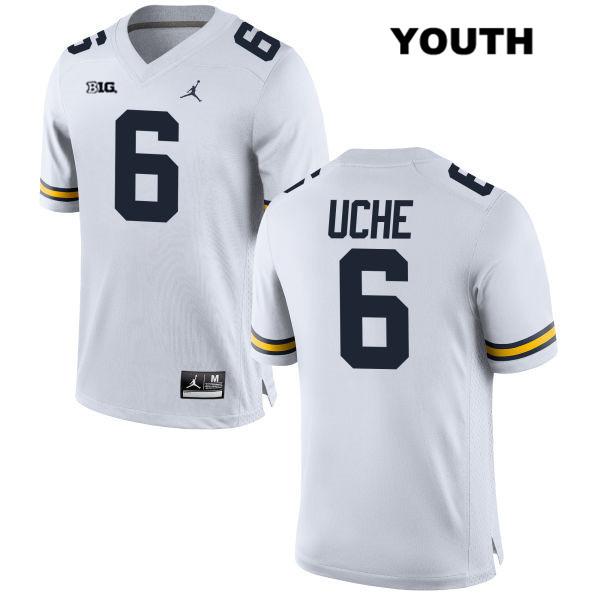 Youth NCAA Michigan Wolverines Josh Uche #6 White Jordan Brand Authentic Stitched Football College Jersey UD25G01GQ